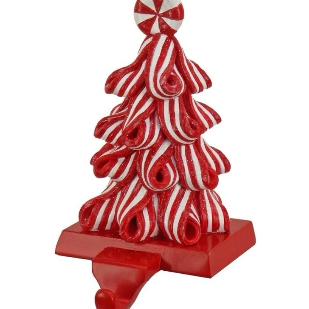 HGTV National Tree Company Festive Red and White Holiday Tree Stocking Holder